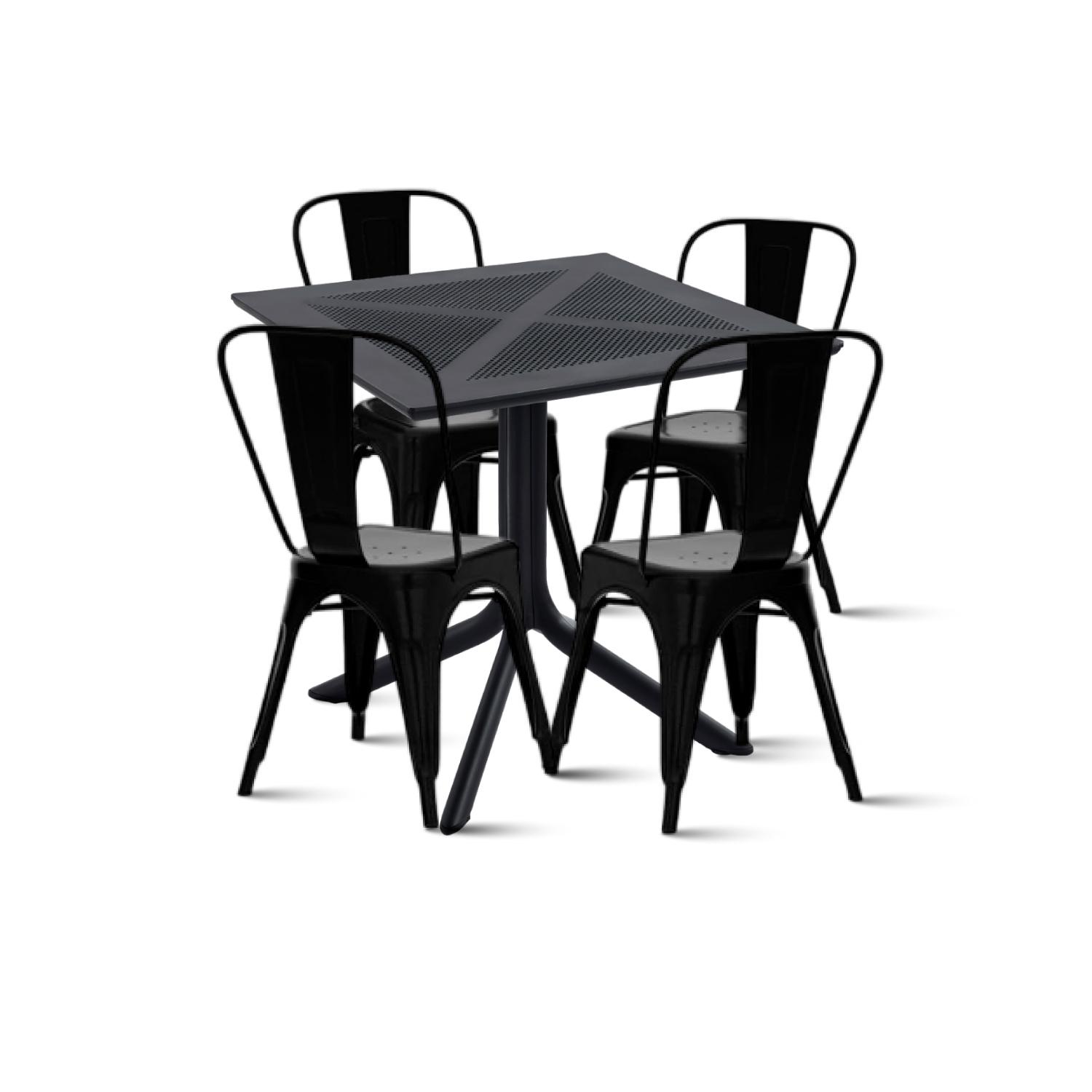 MESA RESTAURANT 80X80 POLIPROPILENO + 4 SILLAS TOLIX - NEGRA - 1