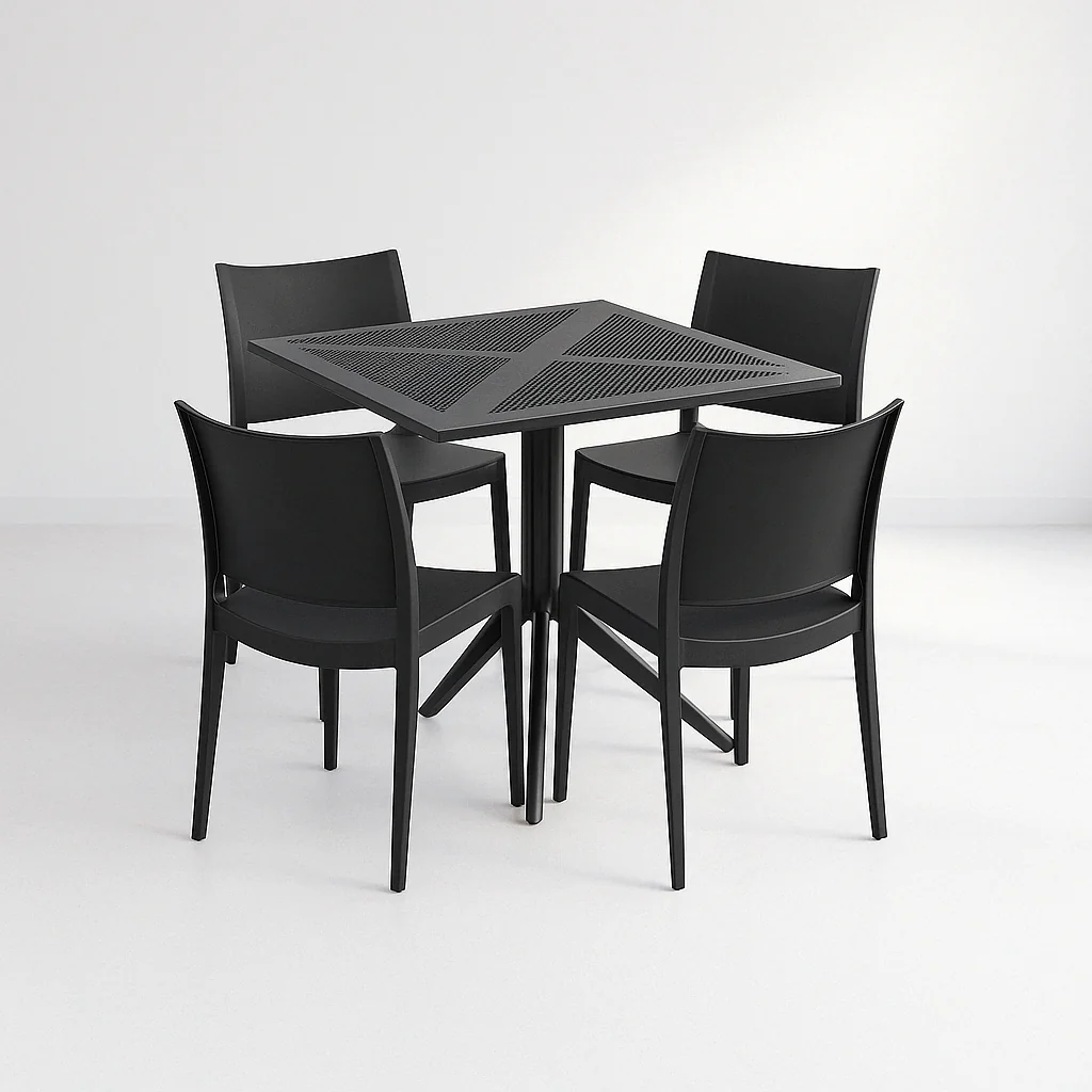 MESA RESTAURANT 80X80 POLIPROPILENO + 4 SILLAS DE RESTAURANT - 1