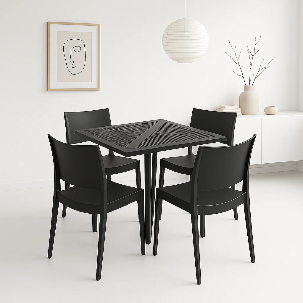MESA RESTAURANT 80X80 POLIPROPILENO + 4 SILLAS DE RESTAURANT - 2