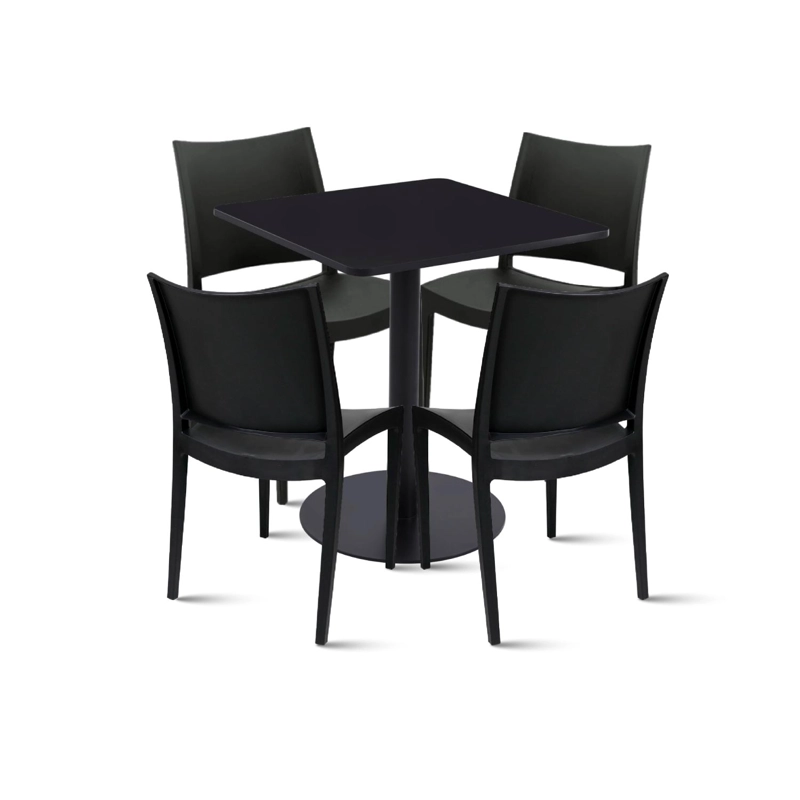MESA RESTAURANT 70X70 TUBO METAL CUBIERTA MDF + 4 SILLAS RESTAURANTE - NEGRA - 1