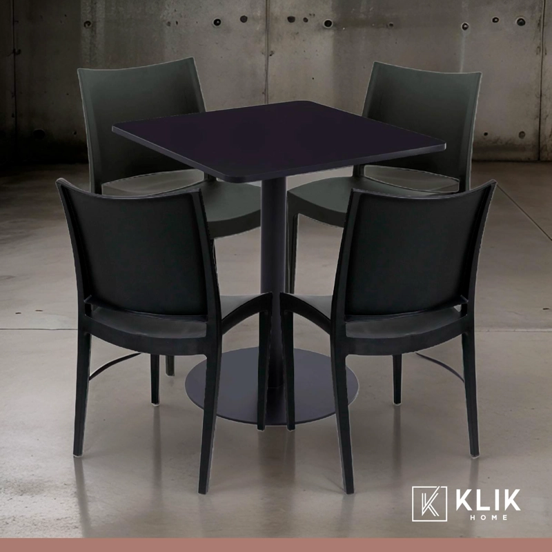 MESA RESTAURANT 70X70 TUBO METAL CUBIERTA MDF + 4 SILLAS RESTAURANTE - NEGRA - 2