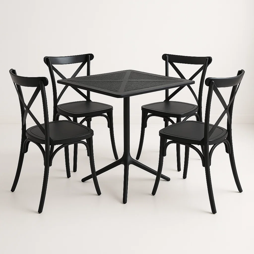 MESA RESTAURANT 80X80 POLIPROPILENO + 4 SILLAS CROSSBACK DAN - 1
