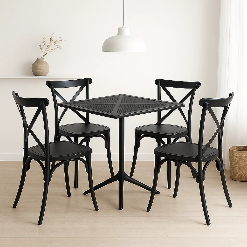 MESA RESTAURANT 80X80 POLIPROPILENO + 4 SILLAS CROSSBACK DAN - 2