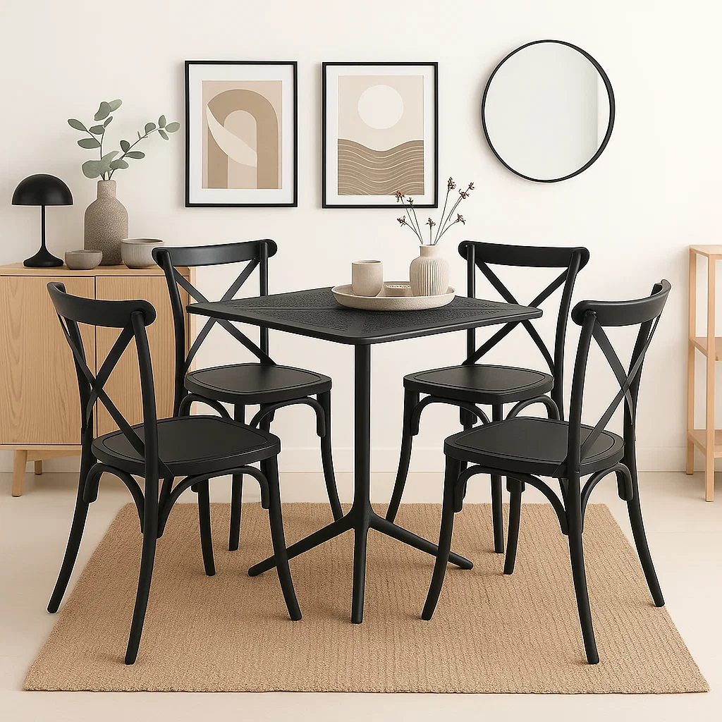 MESA RESTAURANT 80X80 POLIPROPILENO + 4 SILLAS CROSSBACK DAN - 3