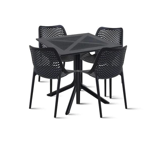 MESA RESTAURANT 80X80 POLIPROPILENO + 4 SILLAS AIR BERLIN - NEGRA - 1