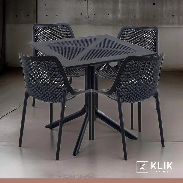 MESA RESTAURANT 80X80 POLIPROPILENO + 4 SILLAS AIR BERLIN - NEGRA - 2