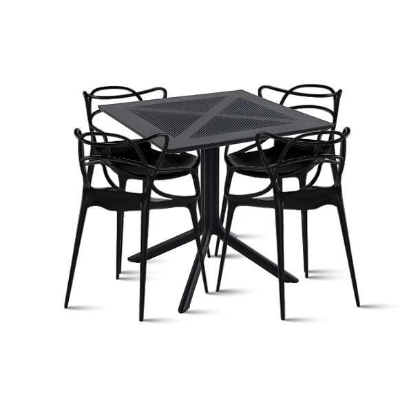MESA RESTAURANT 80X80 POLIPROPILENO + 4 SILLAS MASTER EN COLOR NEGROS - 1