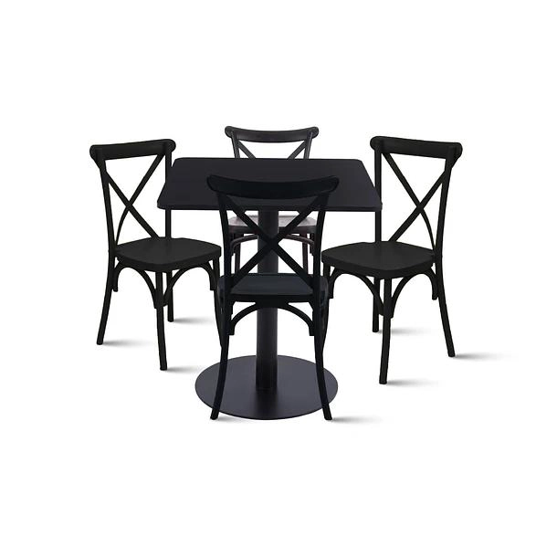 MESA RESTAURANT 70X70 TUBO METAL CUBIERTA MDF + 4 SILLAS CROSSBACK DANUBIO - NEGRA - 1
