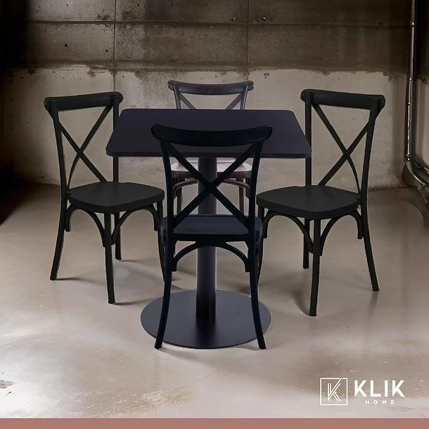 MESA RESTAURANT 70X70 TUBO METAL CUBIERTA MDF + 4 SILLAS CROSSBACK DANUBIO - NEGRA - 2
