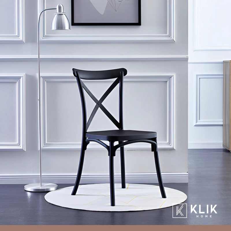 MESA RESTAURANT 70X70 TUBO METAL CUBIERTA MDF + 4 SILLAS CROSSBACK DANUBIO - NEGRA - 8