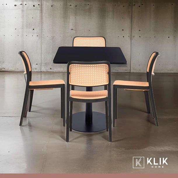 MESA RESTAURANT 70X70 TUBO METAL CUBIERTA MDF + 4 SILLAS HOFFMAN ENREJADA - NEGRA - 2