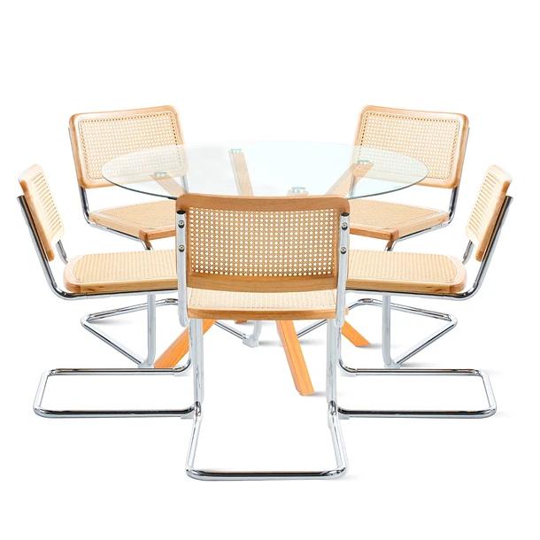 COMEDOR MESA REDONDA DE VIDRIO CROSS 120CM + 5 SILLAS BREUER - 1