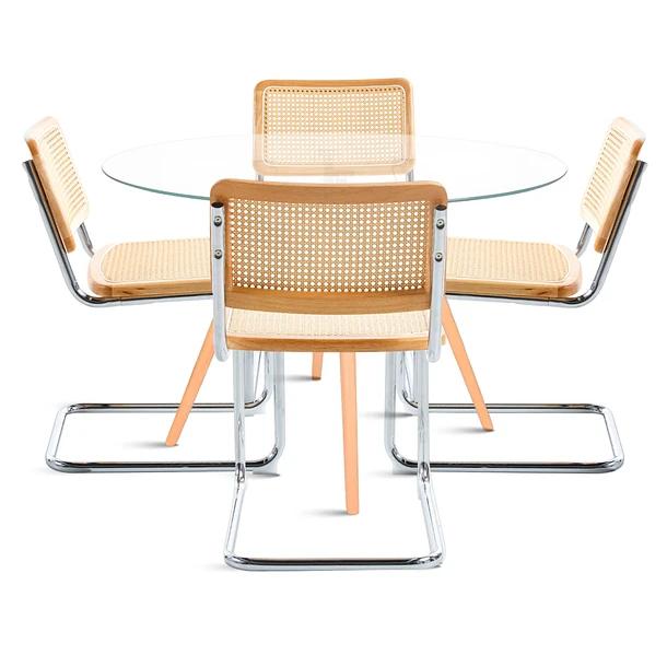 COMEDOR MESA EAMES 80CM REDONDA VIDRIO + 4 SILLAS BREUER MAD - 1