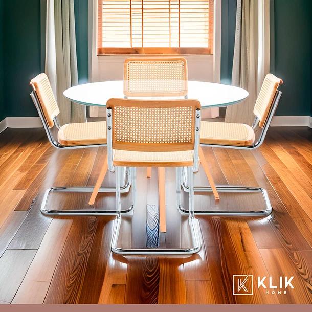 COMEDOR MESA EAMES 80CM REDONDA VIDRIO + 4 SILLAS BREUER MAD - 2
