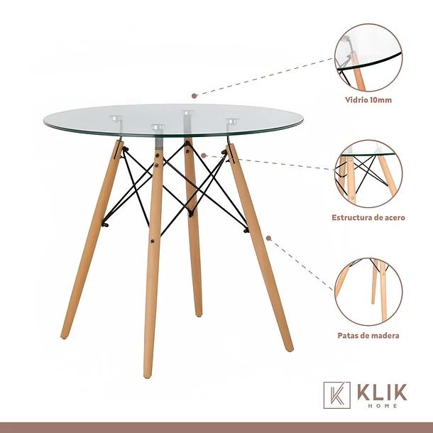 COMEDOR MESA EAMES 80CM REDONDA VIDRIO + 4 SILLAS BREUER MAD - 4