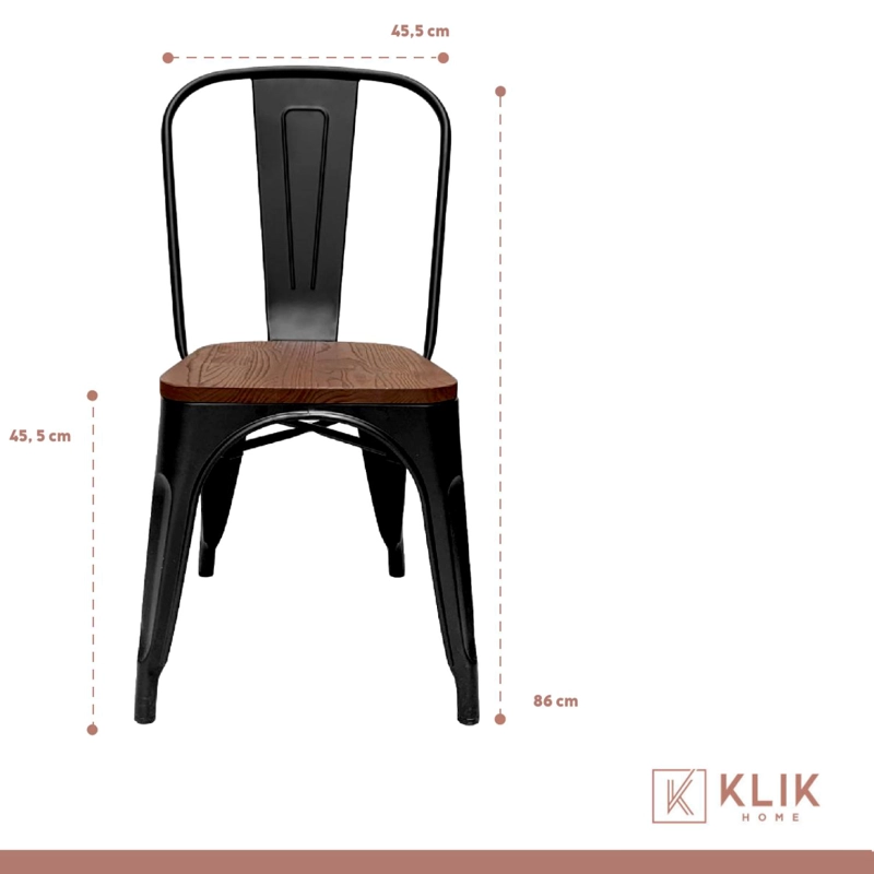 COMEDOR COLOR MADERA Y METAL CROSS 180X90 + 8 SILLAS TOLIX CON ASIENTO DE MADERA OSCURA - NEGRAS - 6