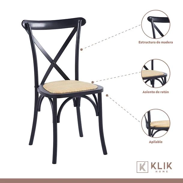COMEDOR MESA COLOR MADERA Y METAL CROSS 180X90 + 8 SILLAS CROSSBACK MADERA RATTAN NEGRA - 4