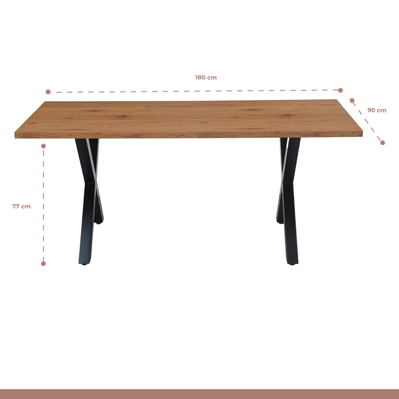 COMEDOR MESA COLOR MADERA Y METAL CROSS 180X90 + 8 SILLAS CROSSBACK MADERA RATTAN NEGRA - 5