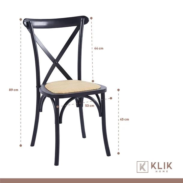 COMEDOR MESA COLOR MADERA Y METAL CROSS 180X90 + 8 SILLAS CROSSBACK MADERA RATTAN NEGRA - 6