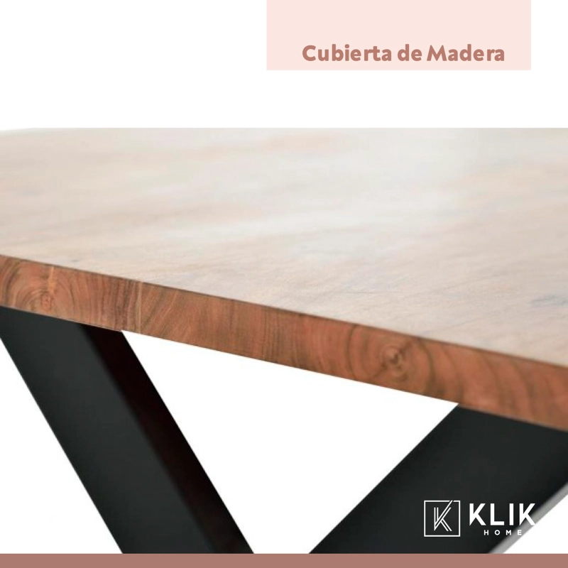 COMEDOR MESA COLOR MADERA Y METAL CROSS 180X90 + 8 SILLAS CROSSBACK MADERA RATTAN NEGRA - 7