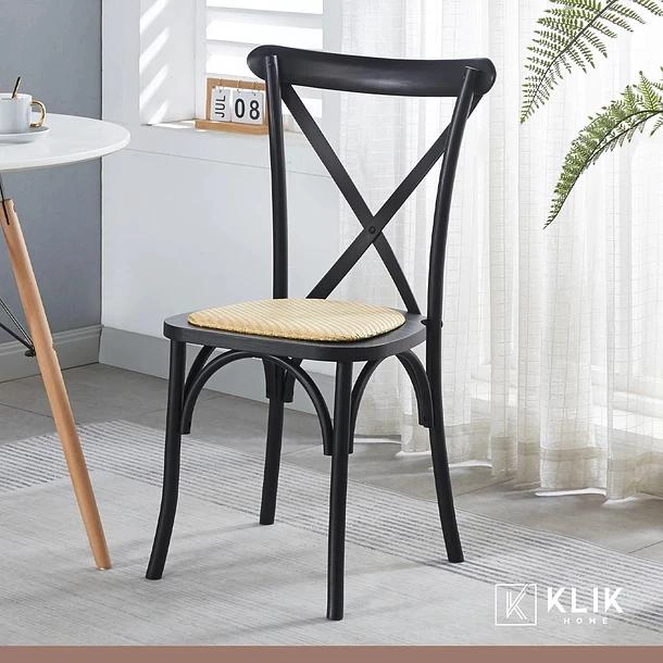 COMEDOR MESA COLOR MADERA Y METAL CROSS 180X90 + 8 SILLAS CROSSBACK MADERA RATTAN NEGRA - 8