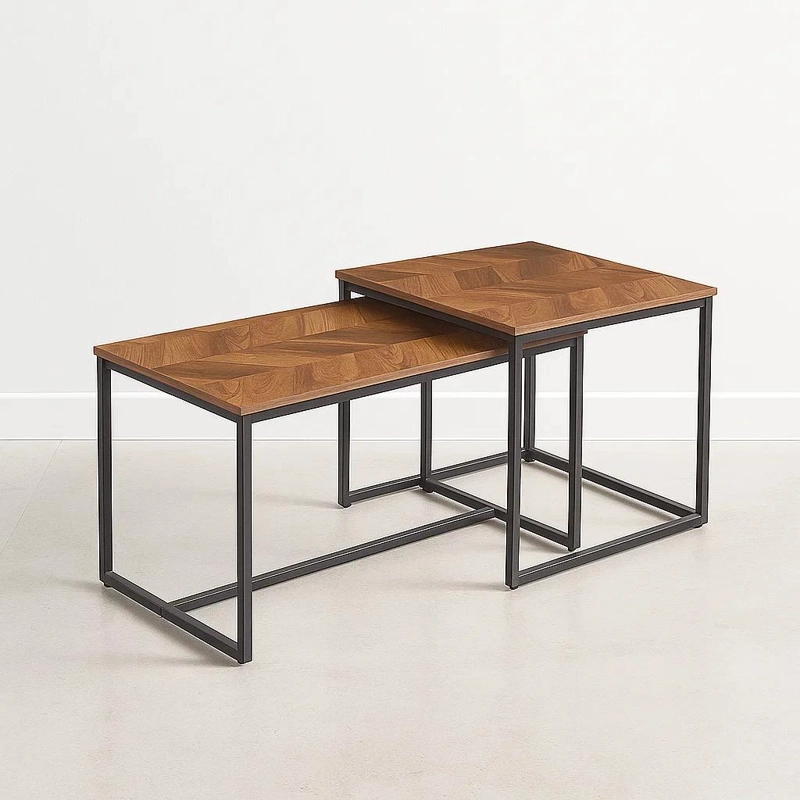 MESA CENTRO KLIK MUEBLES DOBLE RECTANGULAR MADERA CLARA METAL - 1