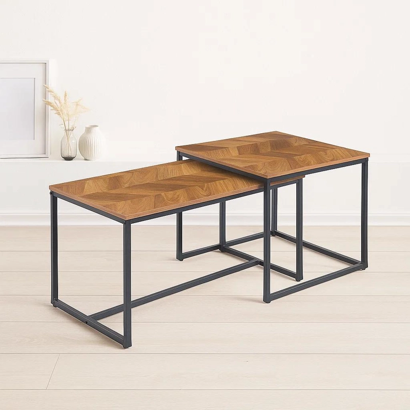 MESA CENTRO KLIK MUEBLES DOBLE RECTANGULAR MADERA CLARA METAL - 2