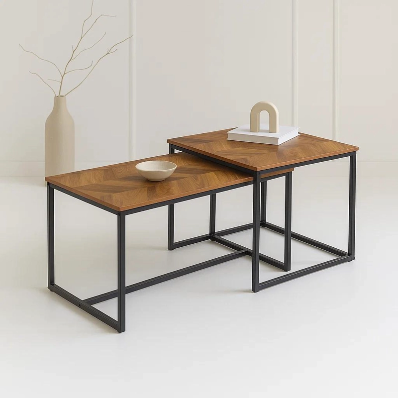 MESA CENTRO KLIK MUEBLES DOBLE RECTANGULAR MADERA CLARA METAL - 3
