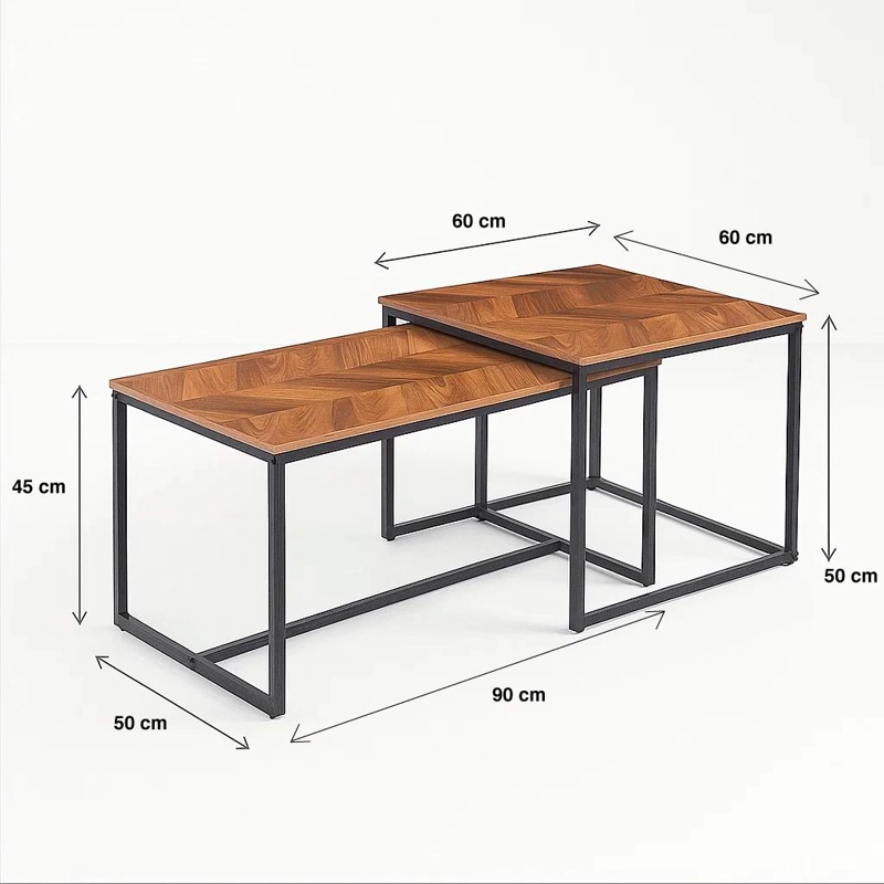 MESA CENTRO KLIK MUEBLES DOBLE RECTANGULAR MADERA CLARA METAL - 4