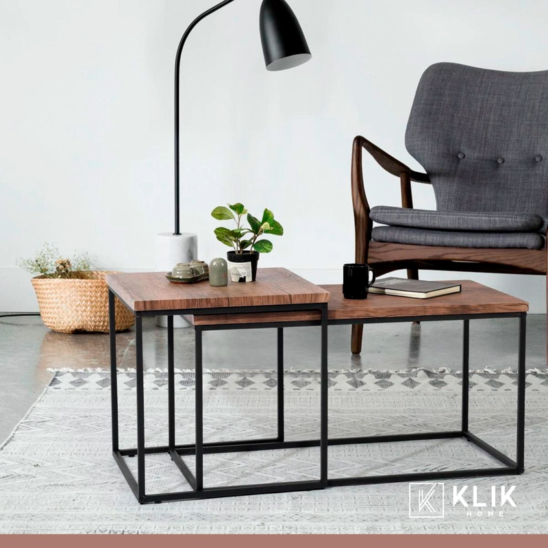 MESA CENTRO KLIK MUEBLES DOBLE RECTANGULAR MADERA CLARA METAL - 8