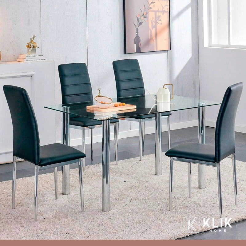 PACK KLIK MUEBLES DINING LIANA NEGRO 4 SILLAS ACOLCHADAS CON PATAS CROMADAS - 8