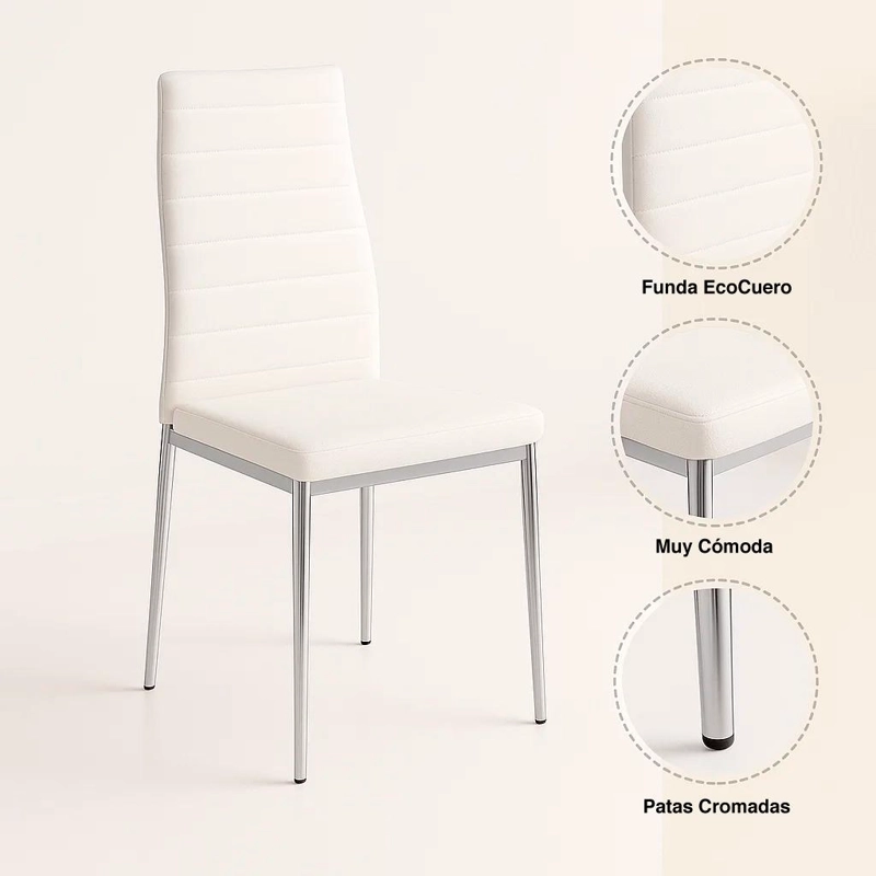 SILLA KLIK MUEBLES DINING LIANA BLANCO ACOLCHADA CON PATAS CROMADAS - 5