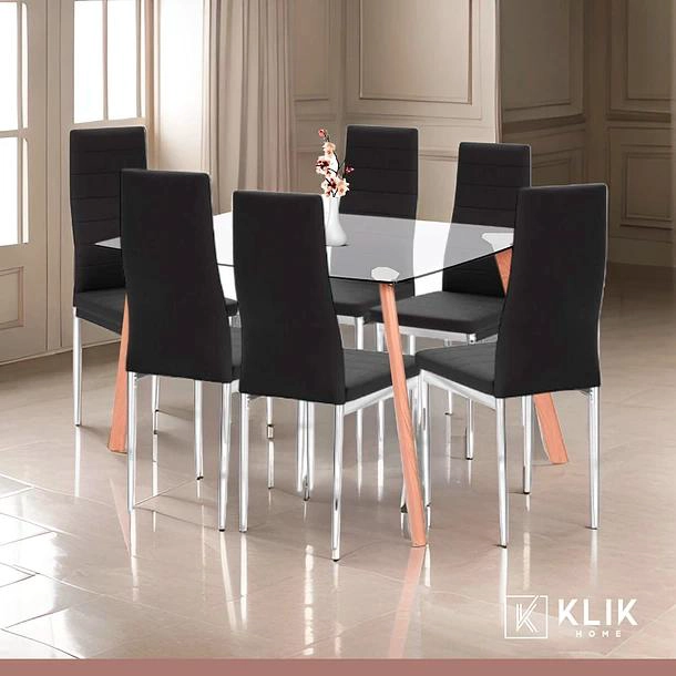 COMEDOR MESA VIDRIO 140X90CM + 6 SILLAS LIANA NEGRAS - 2