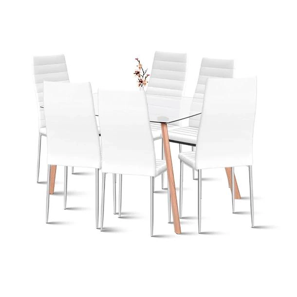 COMEDOR MESA DE VIDRIO RECTANGULAR 140X90CM + 6 SILLAS DINING LIANA ACOLCHADAS - BLANCAS - 1