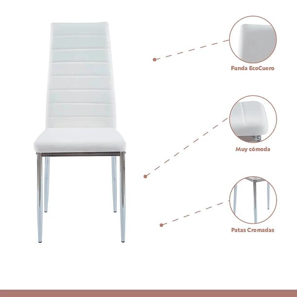 COMEDOR MESA DE VIDRIO RECTANGULAR 140X90CM + 6 SILLAS DINING LIANA ACOLCHADAS - BLANCAS - 4