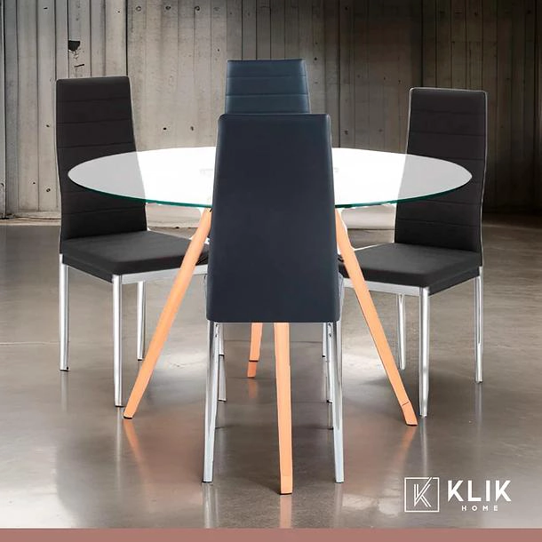 COMEDOR MESA EAMES 100CM REDONDA VIDRIO + 4 SILLAS DINING LIANA ACOLCHADAS - NEGRAS - 2