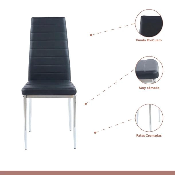 COMEDOR MESA EAMES 80CM REDONDA VIDRIO + 4 SILLAS DINING LIANA ACOLCHADAS - NEGRAS - 3