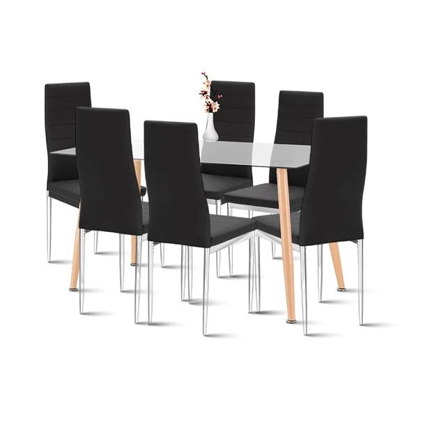 COMEDOR MESA DE VIDRIO RECTANGULAR 120X80 + 6 SILLAS DINING LIANA ACOLCHADAS - NEGRAS - 1