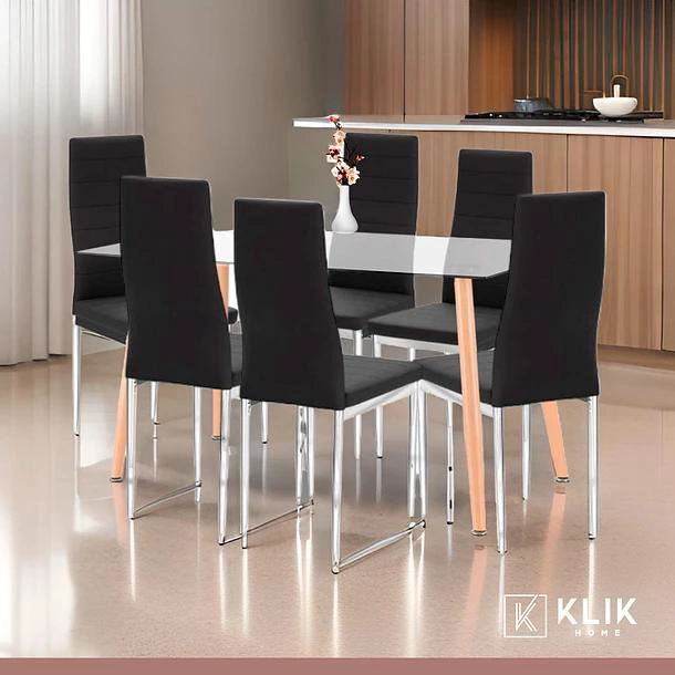 COMEDOR MESA DE VIDRIO RECTANGULAR 120X80 + 6 SILLAS DINING LIANA ACOLCHADAS - NEGRAS - 2