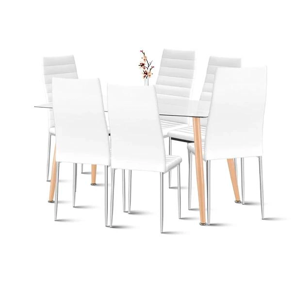 COMEDOR MESA DE VIDRIO RECTANGULAR 120X80 + 6 SILLAS DINING LIANA - BLANCAS - 1
