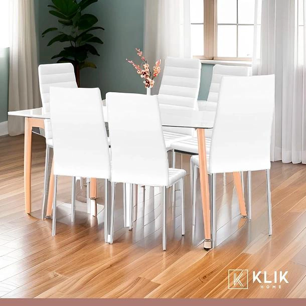 COMEDOR MESA DE VIDRIO RECTANGULAR 120X80 + 6 SILLAS DINING LIANA - BLANCAS - 2