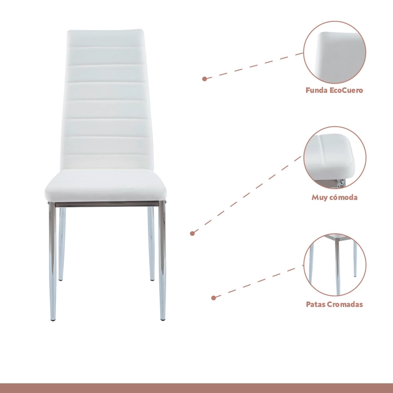 COMEDOR MESA DE VIDRIO RECTANGULAR 120X80 + 6 SILLAS DINING LIANA - BLANCAS - 3