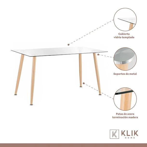 COMEDOR MESA DE VIDRIO RECTANGULAR 120X80 + 6 SILLAS DINING LIANA - BLANCAS - 4