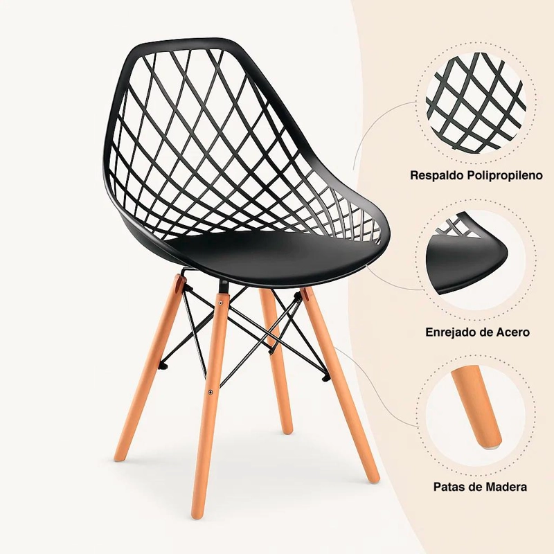 PACK DE 4 SILLAS EAMES ENREJADA MESH - EN COLOR NEGRO - 5