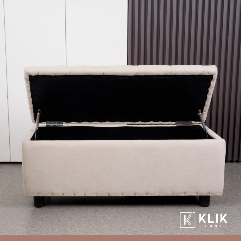 BANQUETA KLIK MUEBLES ALMACENAJE 2 CUERPOS LINO BEIGE ACOLCHADA - 2