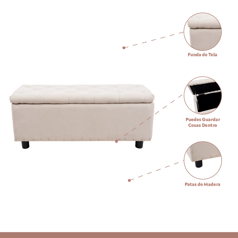 BANQUETA KLIK MUEBLES ALMACENAJE 2 CUERPOS LINO BEIGE ACOLCHADA - 3