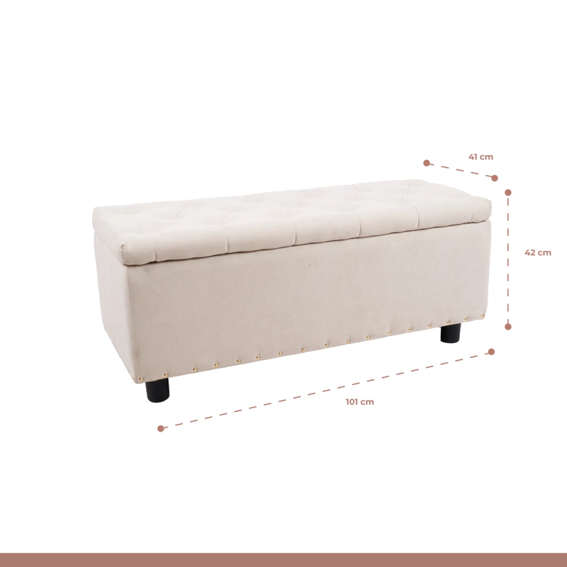 BANQUETA KLIK MUEBLES ALMACENAJE 2 CUERPOS LINO BEIGE ACOLCHADA - 4
