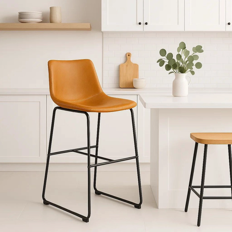 TABURETE KLIK MUEBLES BURGOS ACERO CAFE BAR CUERO Y METAL INDUSTRIAL - 3