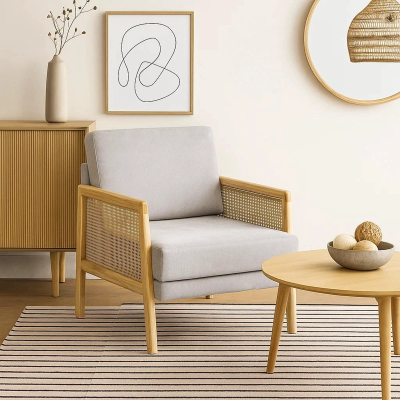 SILLÓN KLIK MUEBLES HARMONY MADERA LINO GRIS RATTAN - 3
