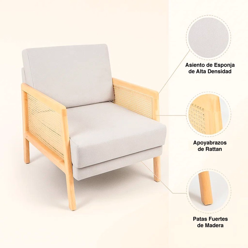 SILLÓN KLIK MUEBLES HARMONY MADERA LINO GRIS RATTAN - 5